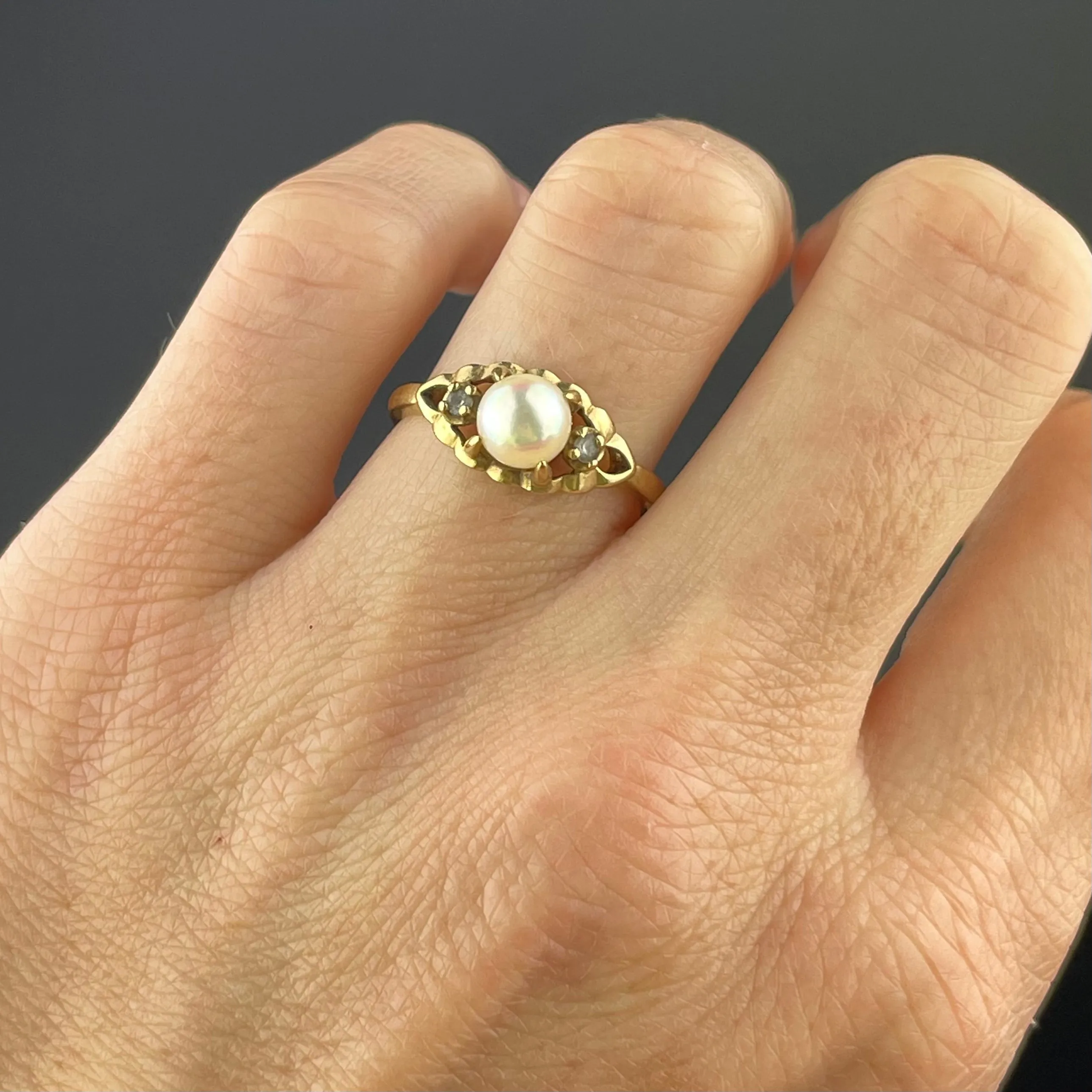 10K Gold Pearl Solitaire Engagement Ring, Sz 6