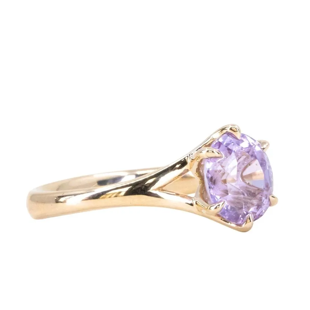 2.0ct Oval Lavender Sri Lankan Oval Sapphire Low Profile Six Prong Split Shank Solitaire in 14k Yellow Gold