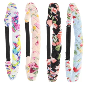 Adjustable Floral Braided Headbands - 4 Pack