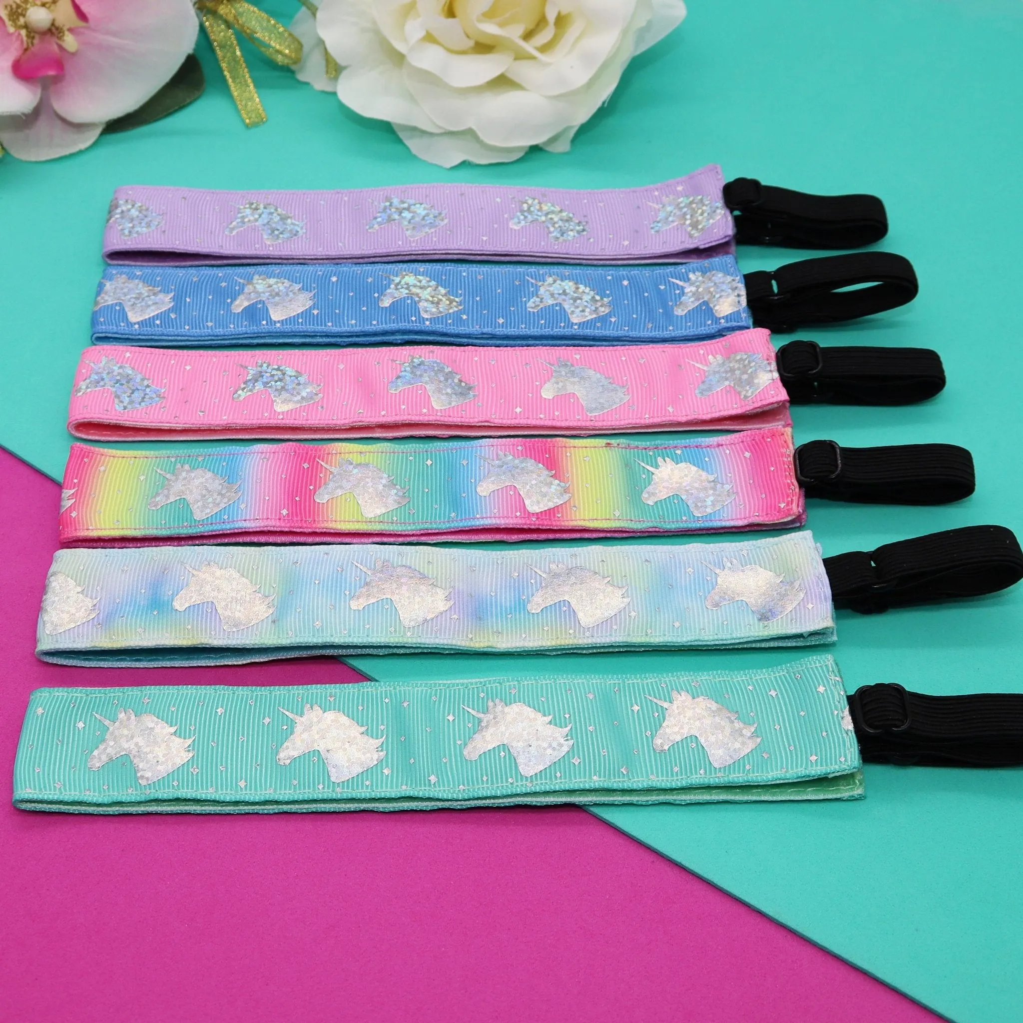 Adjustable No Slip Unicorn Headbands - 6 Pack