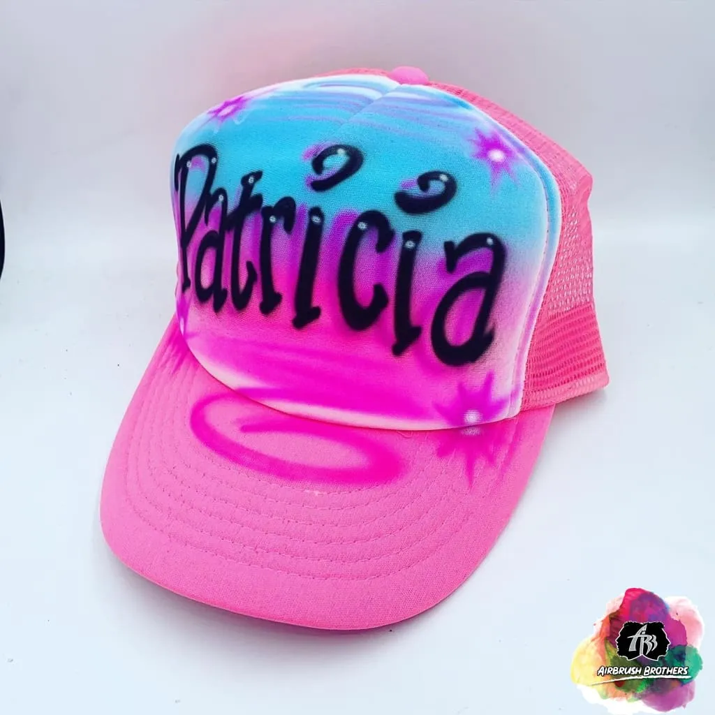 Airbrush Curly Name w/ Multicolors Hat Design