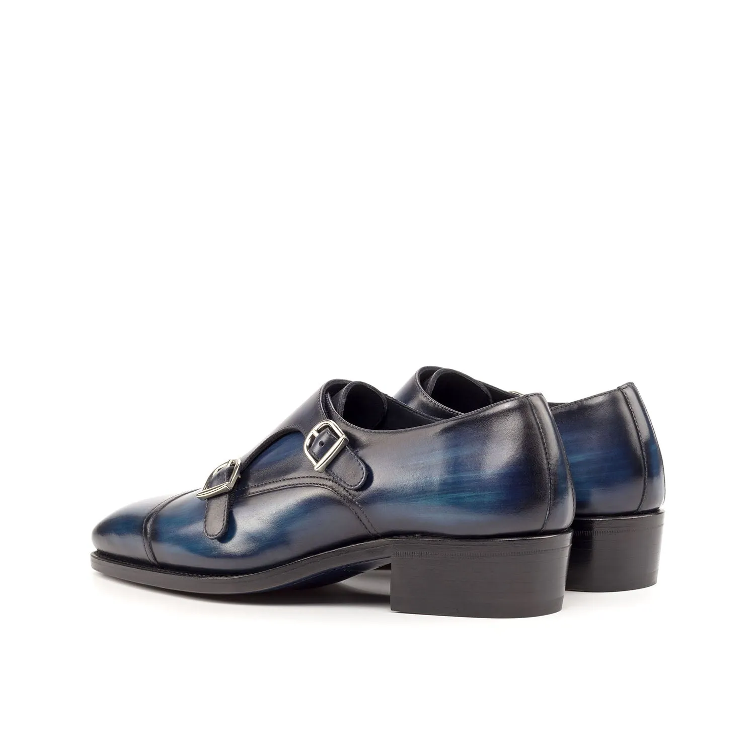 Ambrogio Bespoke Custom Men's Shoes Denim Patina Leather Monk-Straps Loafers (AMB1965)