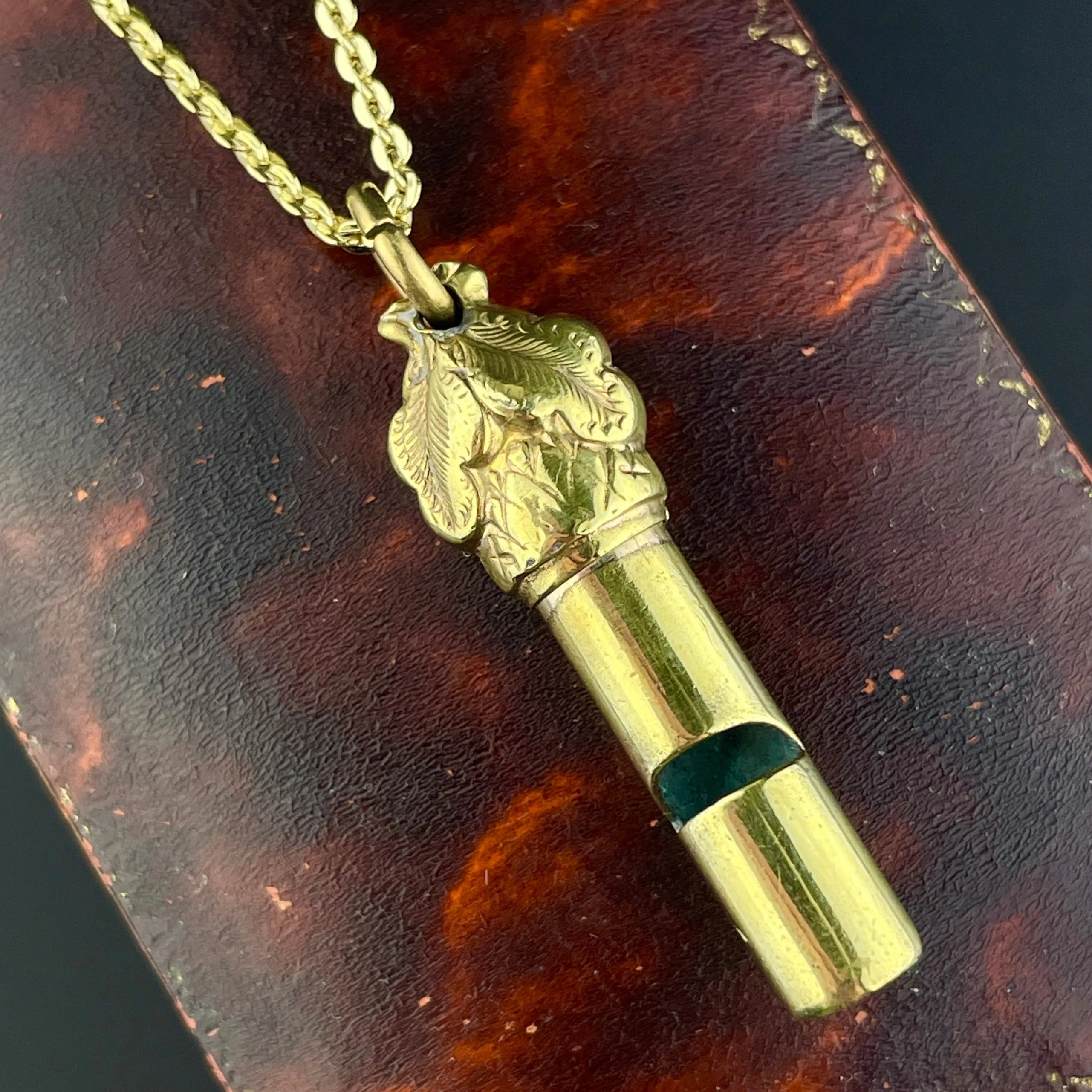 Antique Rolled Gold Acorn Whistle Pendant Necklace