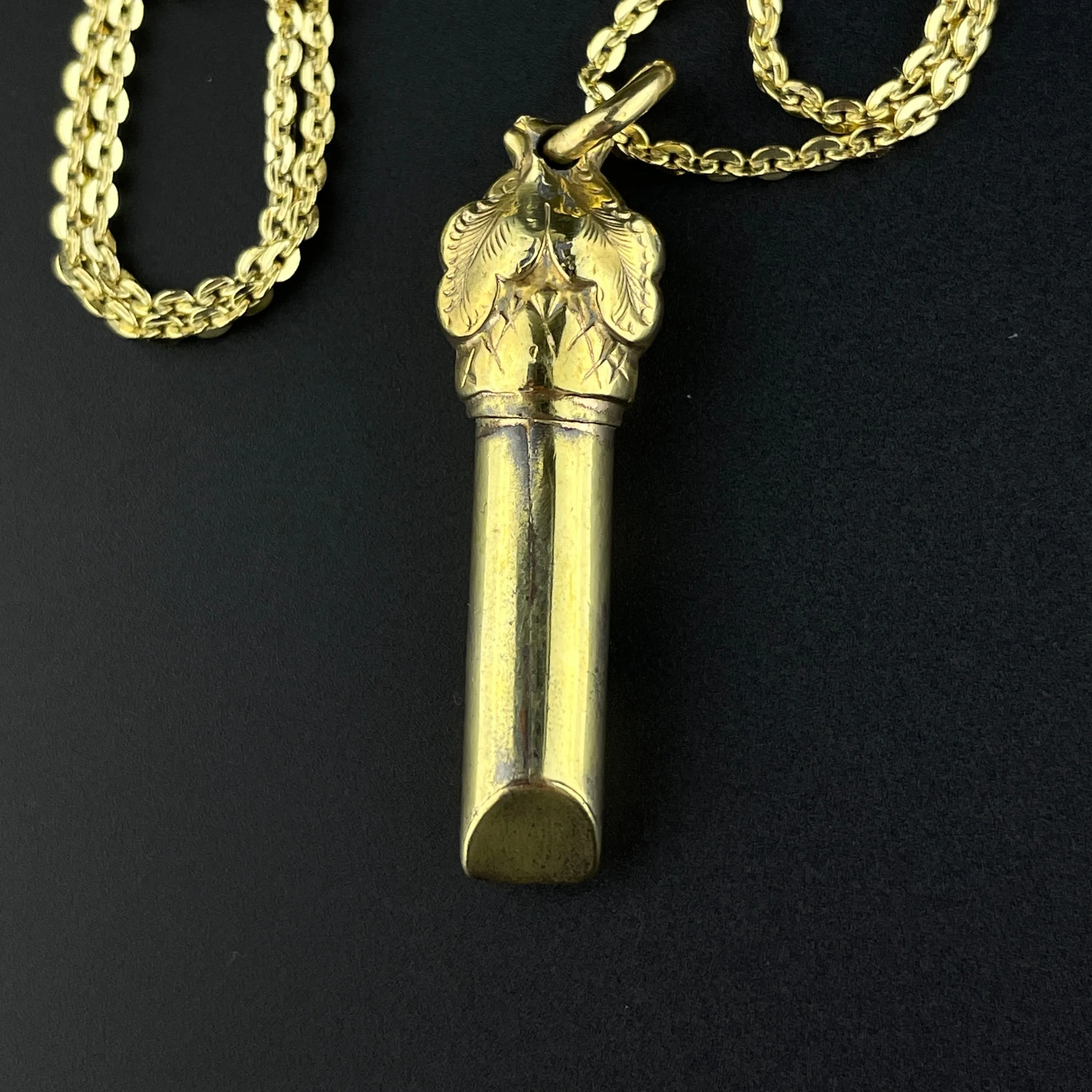 Antique Rolled Gold Acorn Whistle Pendant Necklace