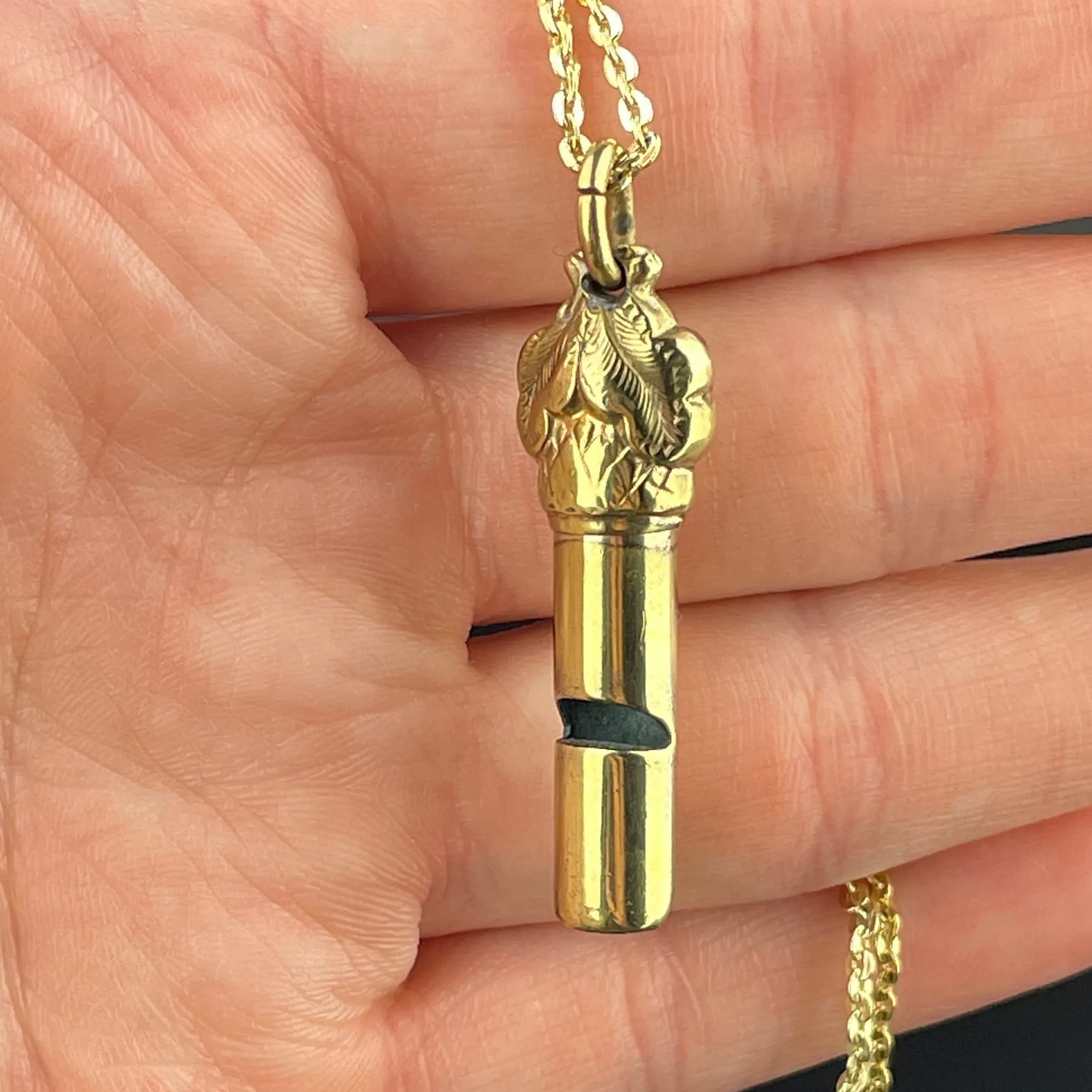 Antique Rolled Gold Acorn Whistle Pendant Necklace