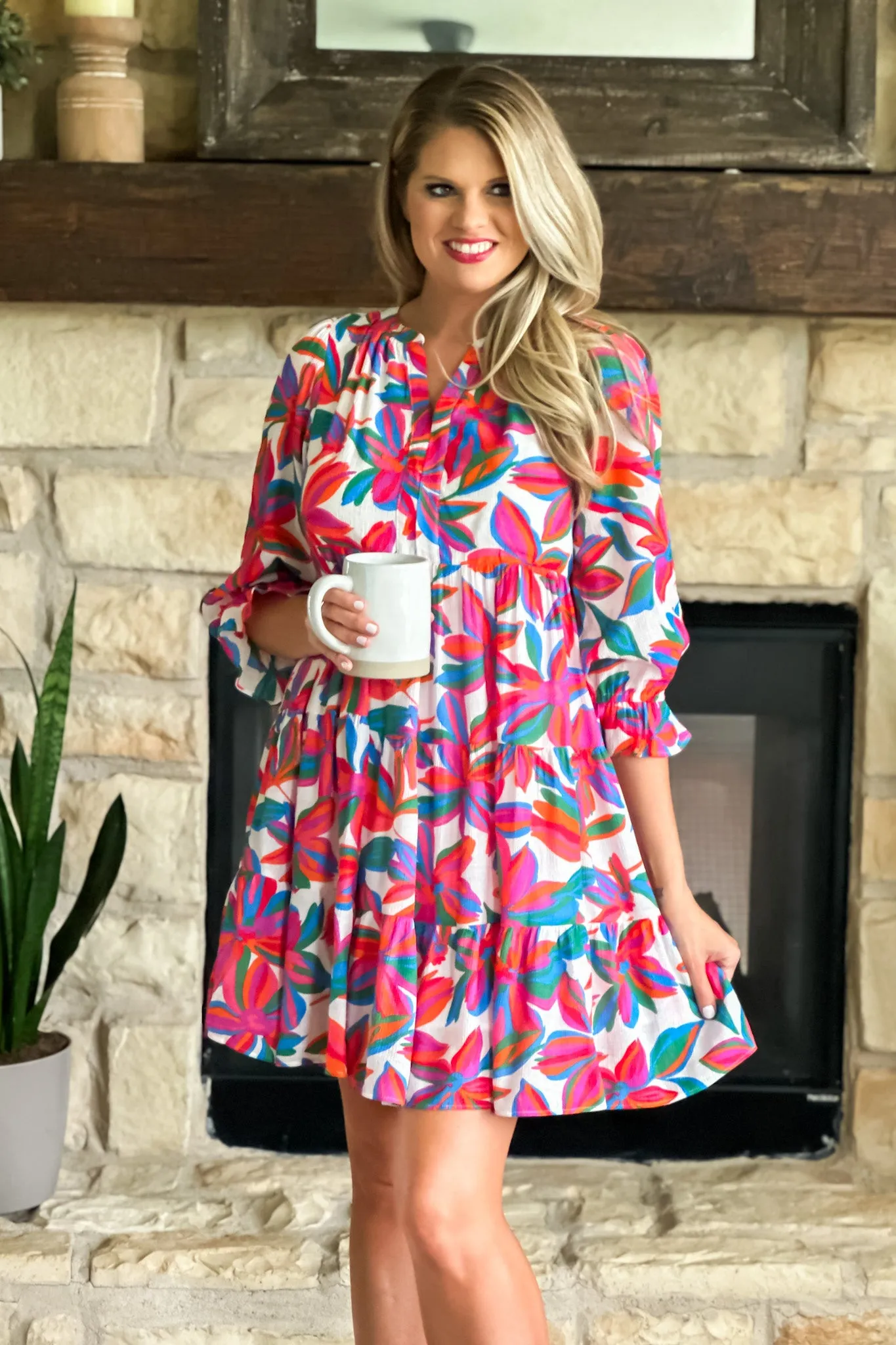 April Floral print Tiered Dress : Multi