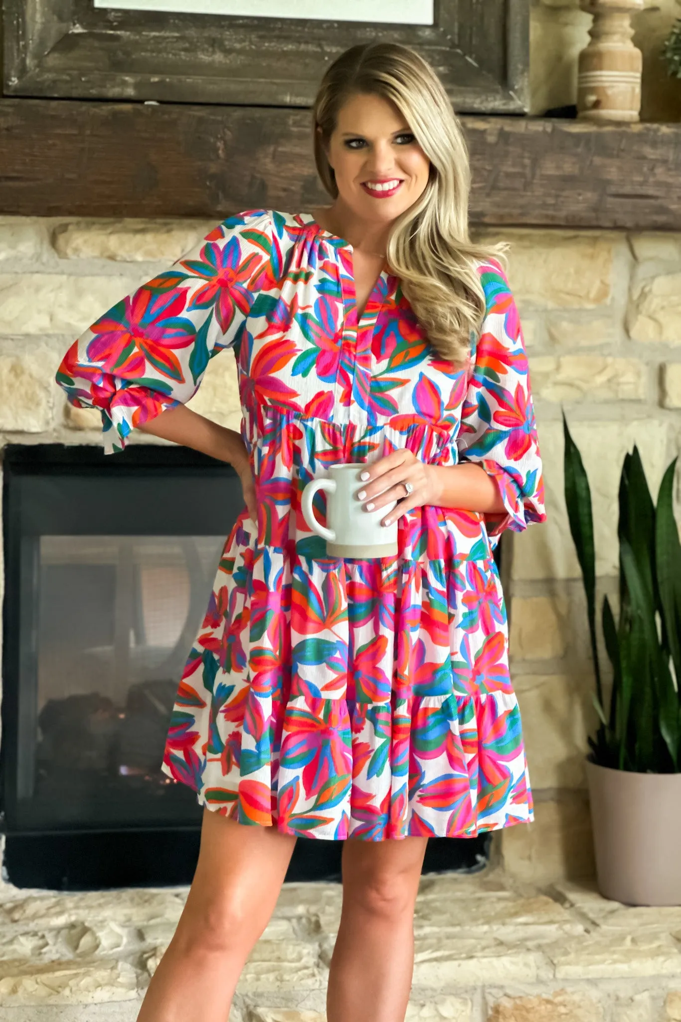 April Floral print Tiered Dress : Multi