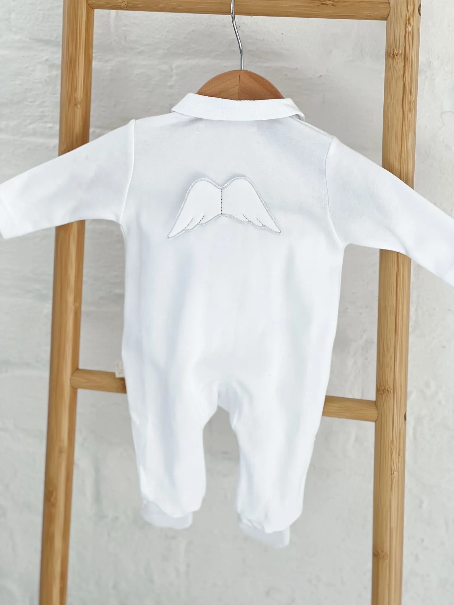 BabyGi White Cotton Angel Wing Peter Pan Baby Grow