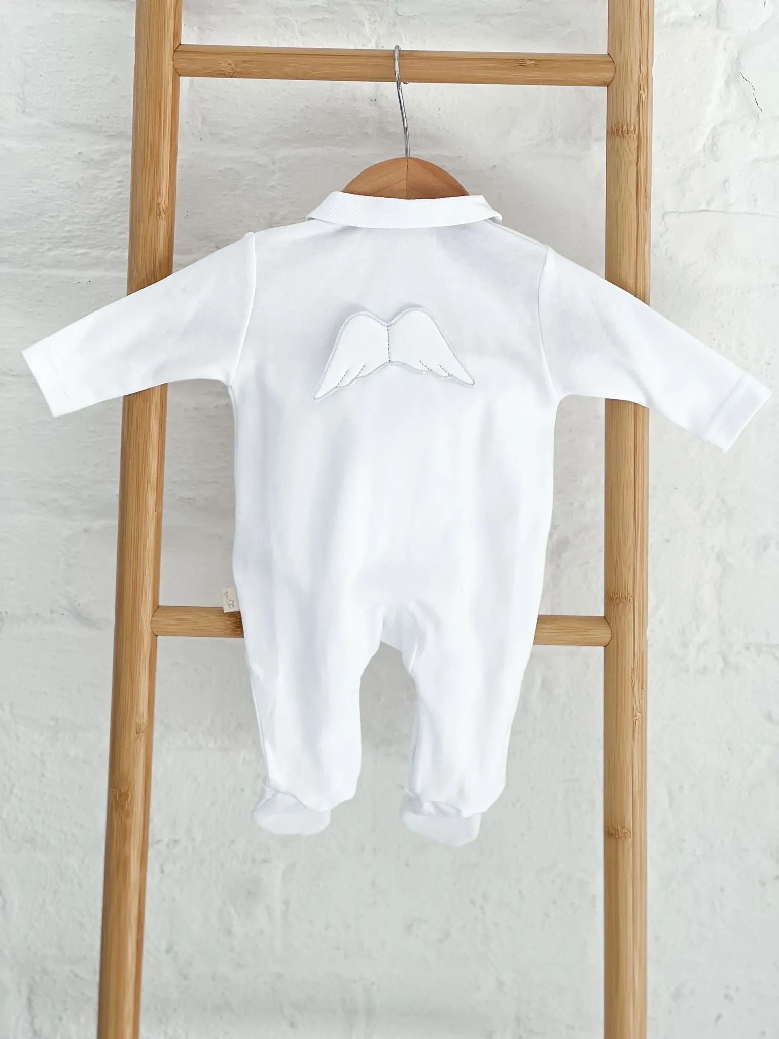 BabyGi White Cotton Angel Wing Peter Pan Baby Grow