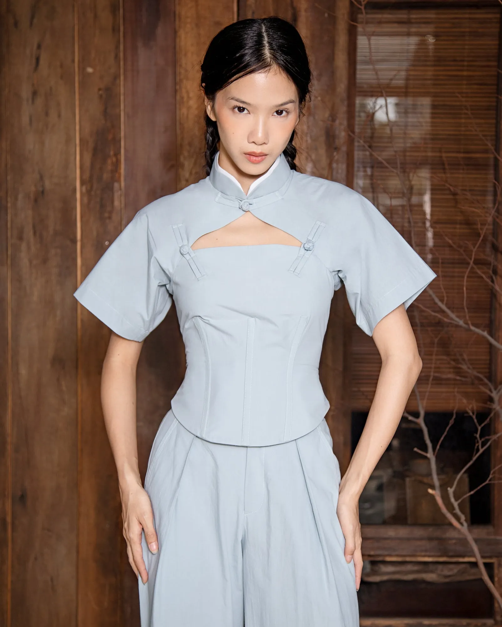 Baju Cheongsam Corset (Powder Blue)