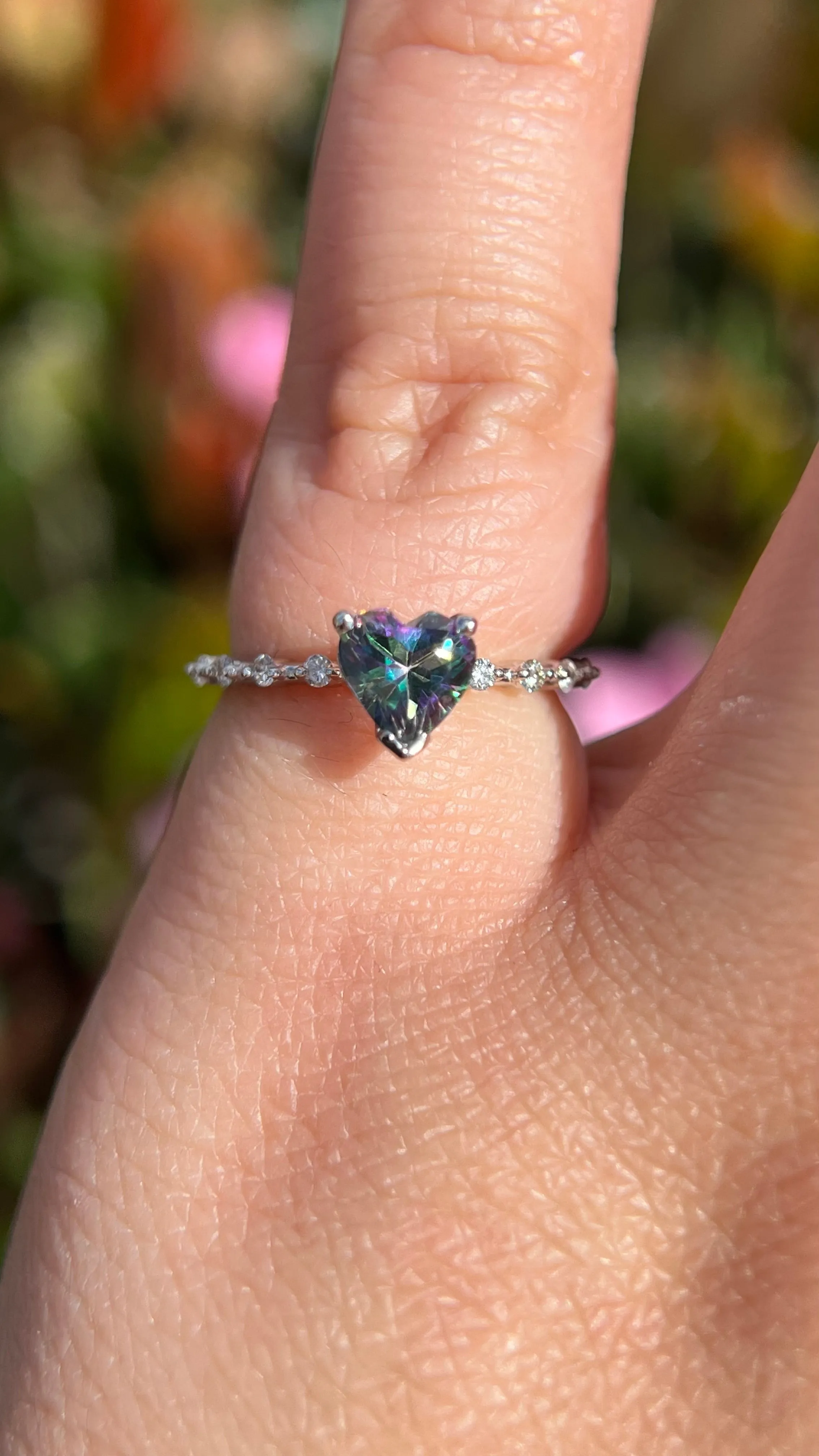 Bella 6mm 0.90ct Heart Mystic Topaz Spaced Diamond Ring 14K Gold DFR044