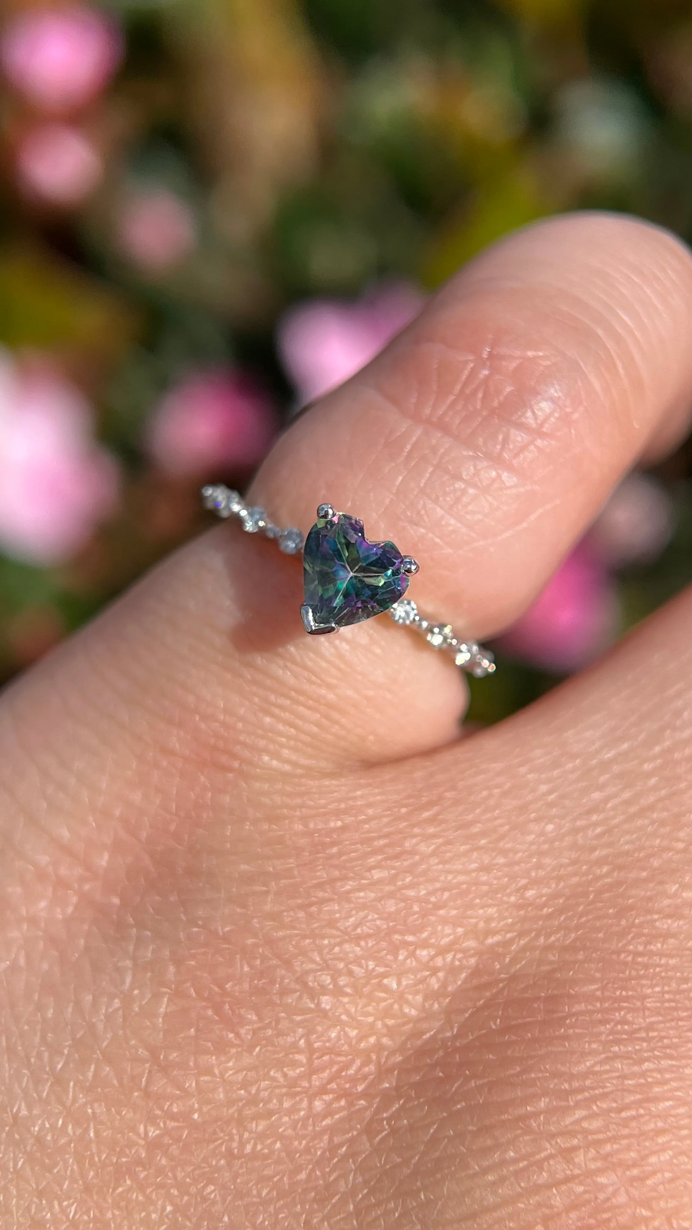 Bella 6mm 0.90ct Heart Mystic Topaz Spaced Diamond Ring 14K Gold DFR044