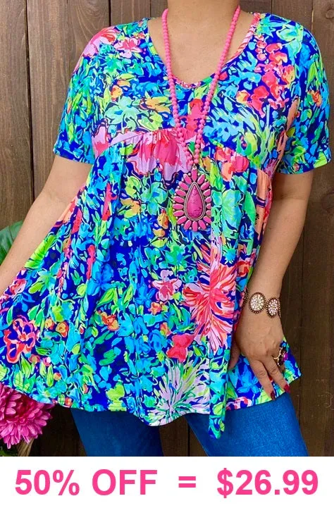 Blue & Colorful Floral baby doll top