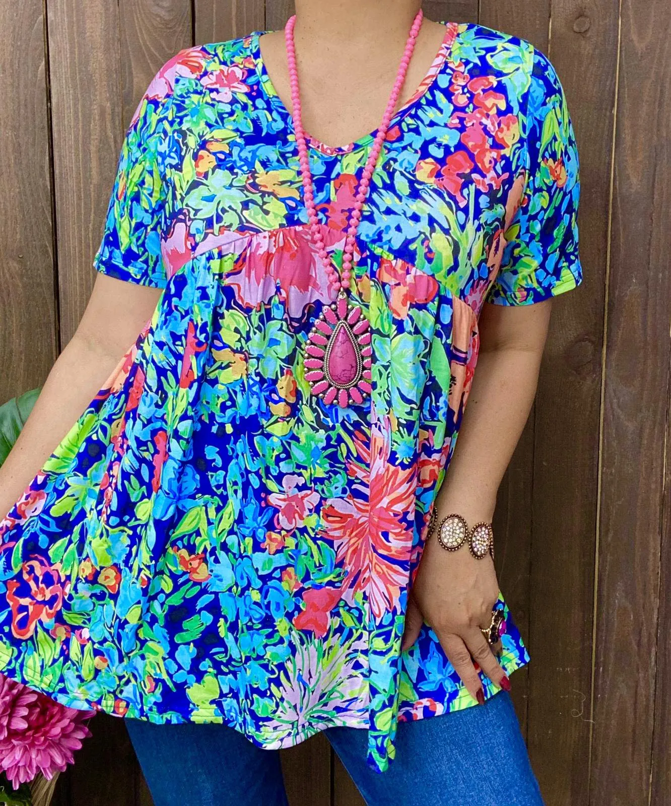 Blue & Colorful Floral baby doll top