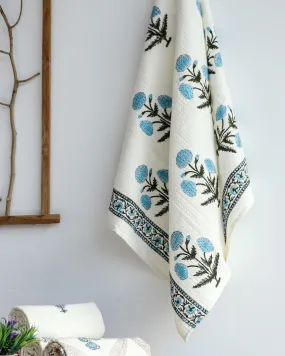 Blue Buta Print Waffle Cotton Towel (TWL15)