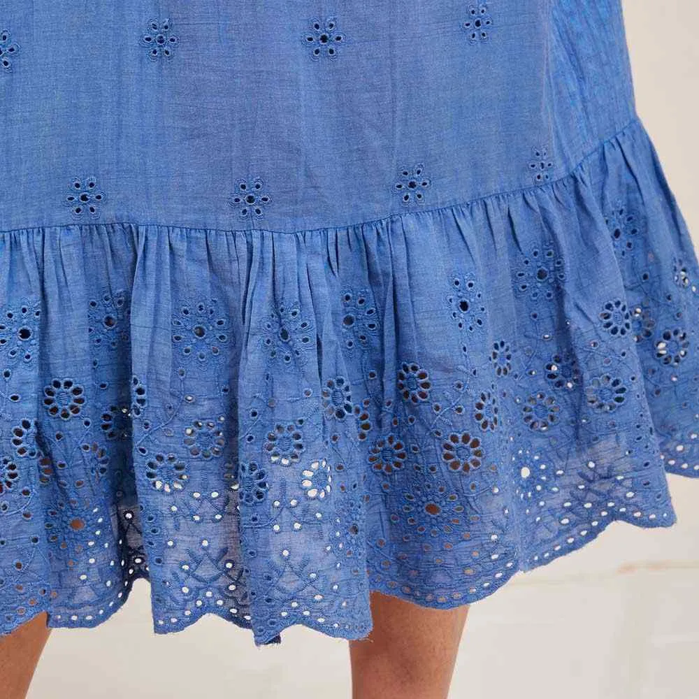 Blue Eyelet Long Tiered Dress