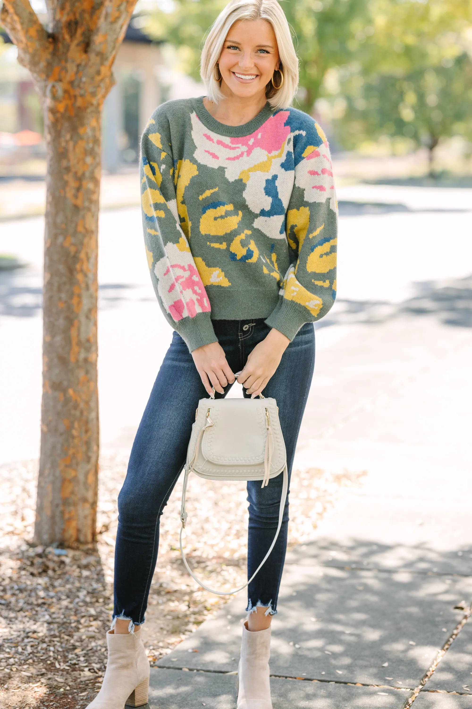 Can't Miss This Green Floral Sweater