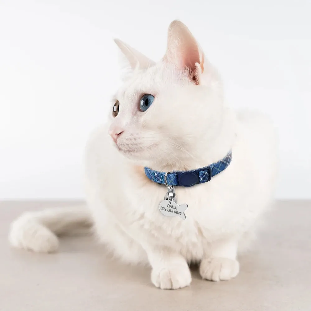 Cat Collar Personalized Quick Release Safety Kitten Collar Breakaway Necklace Customized Fish ID Tag Name With Bell