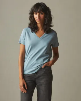 Classic Cotton V-Neck Tee - Blue Stream