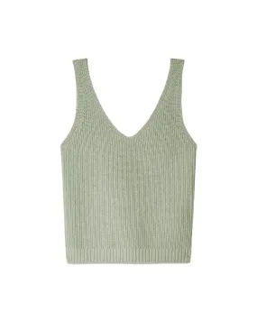 Cotton Linen Ribbed Tank Top (Faded Matcha)