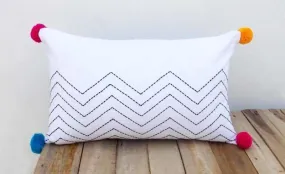 Cotton white pillow with aztec zig zag embroidery