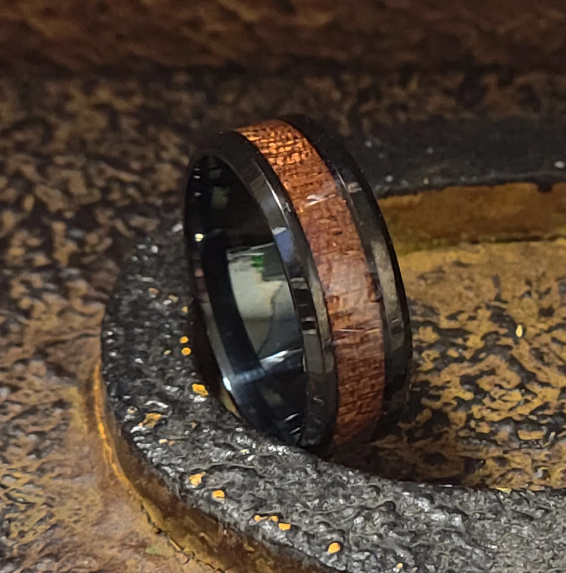 Custom Engraved Men's Black Wood Wedding Ring - Wood Wedding Ring For Guys