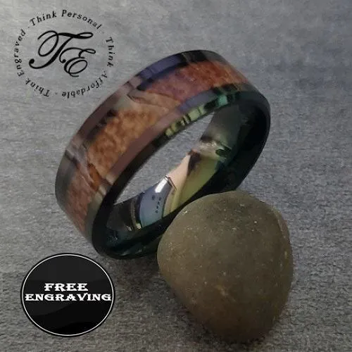 Custom Engraved Men's Black Wood Wedding Ring - Wood Wedding Ring For Guys