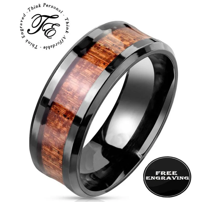 Custom Engraved Men's Black Wood Wedding Ring - Wood Wedding Ring For Guys