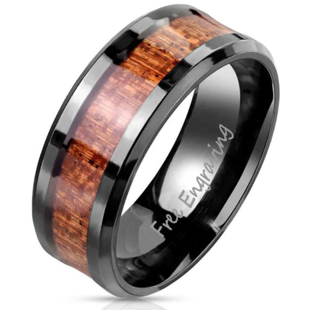 Custom Engraved Men's Black Wood Wedding Ring - Wood Wedding Ring For Guys