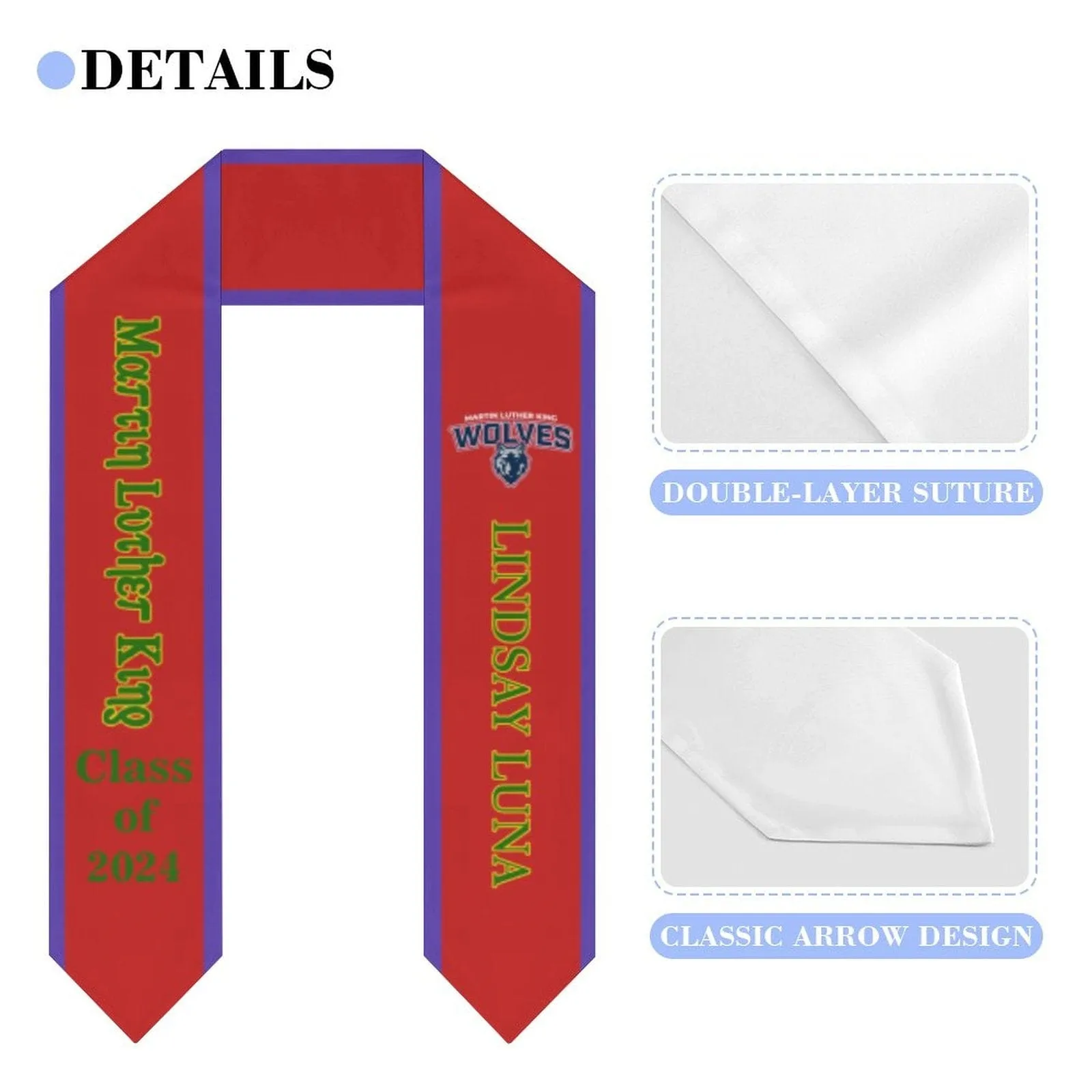 Custom Name&Logo Red Graduation Stoles Sash Class of 2024 Graduation Gift