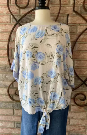 Denim Blue Sage & Cream Floral Top