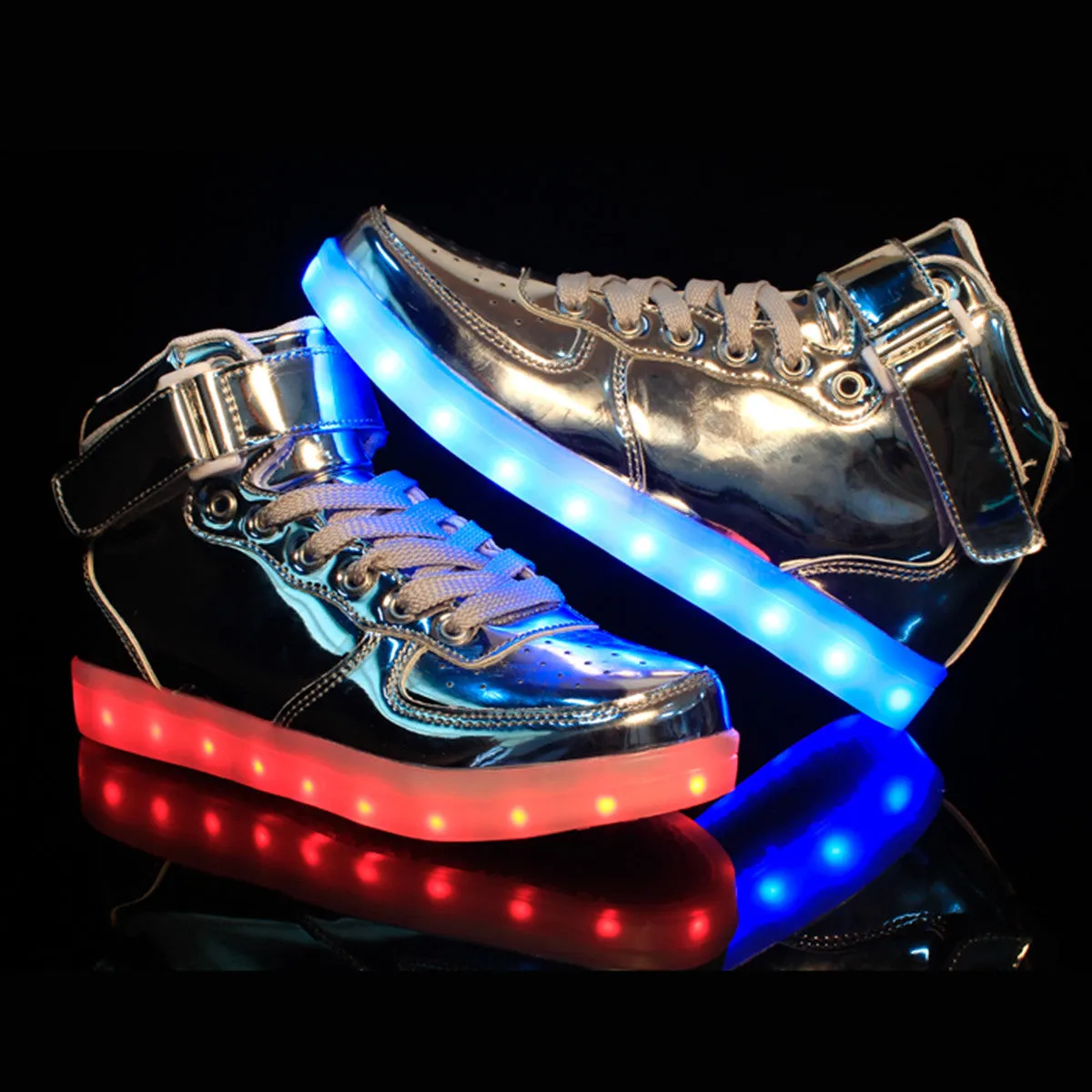 DoGeek Men/Women Light up Shoes, 7 Colors Lights High Tops, Metalic Gold (Choose Half Size Up)