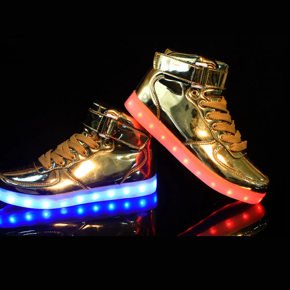 DoGeek Men/Women Light up Shoes, 7 Colors Lights High Tops, Metalic Gold (Choose Half Size Up)