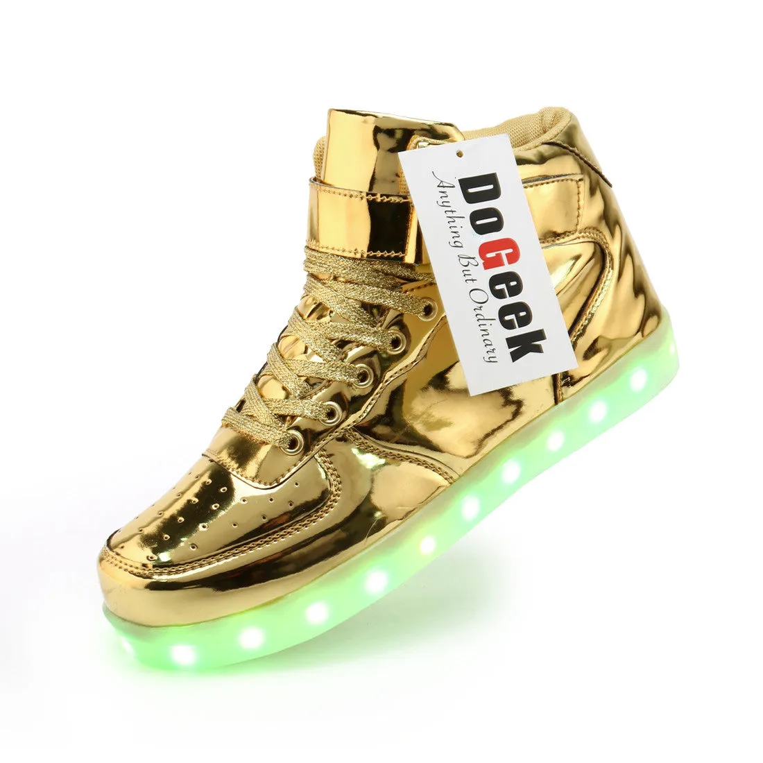 DoGeek Men/Women Light up Shoes, 7 Colors Lights High Tops, Metalic Gold (Choose Half Size Up)