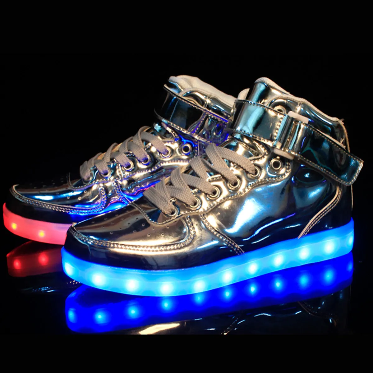 DoGeek Men/Women Light up Shoes, 7 Colors Lights High Tops, Metalic Gold (Choose Half Size Up)