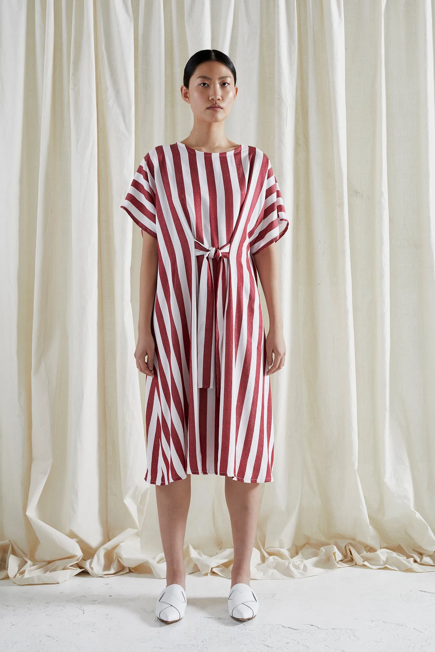 EVE DRESS ~ CONVERTIBLE ~ POMEGRANATE [ Red & White Striped, Waist Ties ]