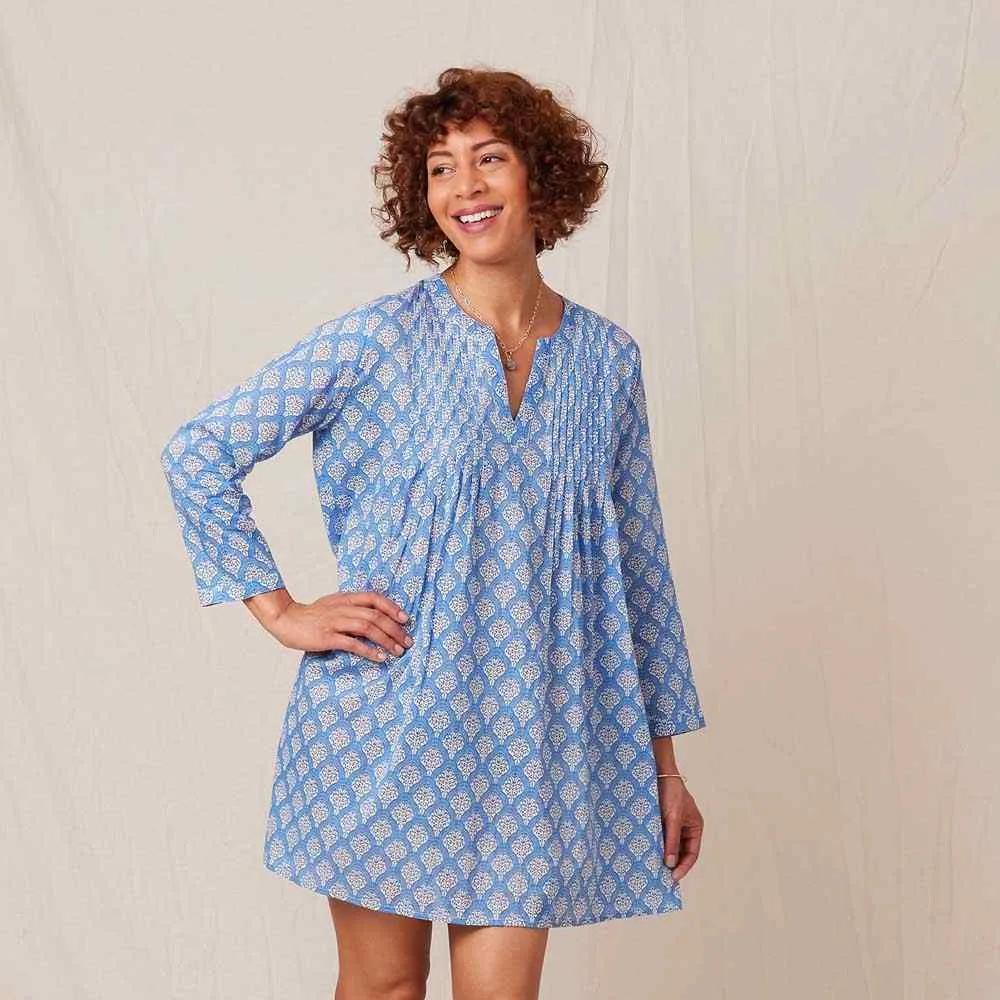 Fifer Blue blu Cotton Pintuck Beach Coverup