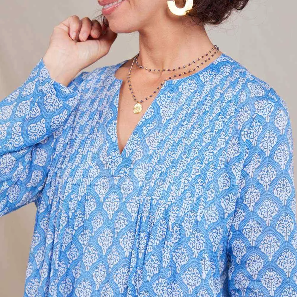 Fifer Blue blu Cotton Pintuck Beach Coverup