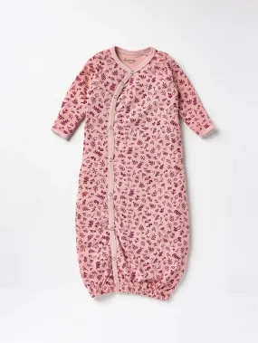 Full sleeve pink & red with closure snap button sleeping gown for baby