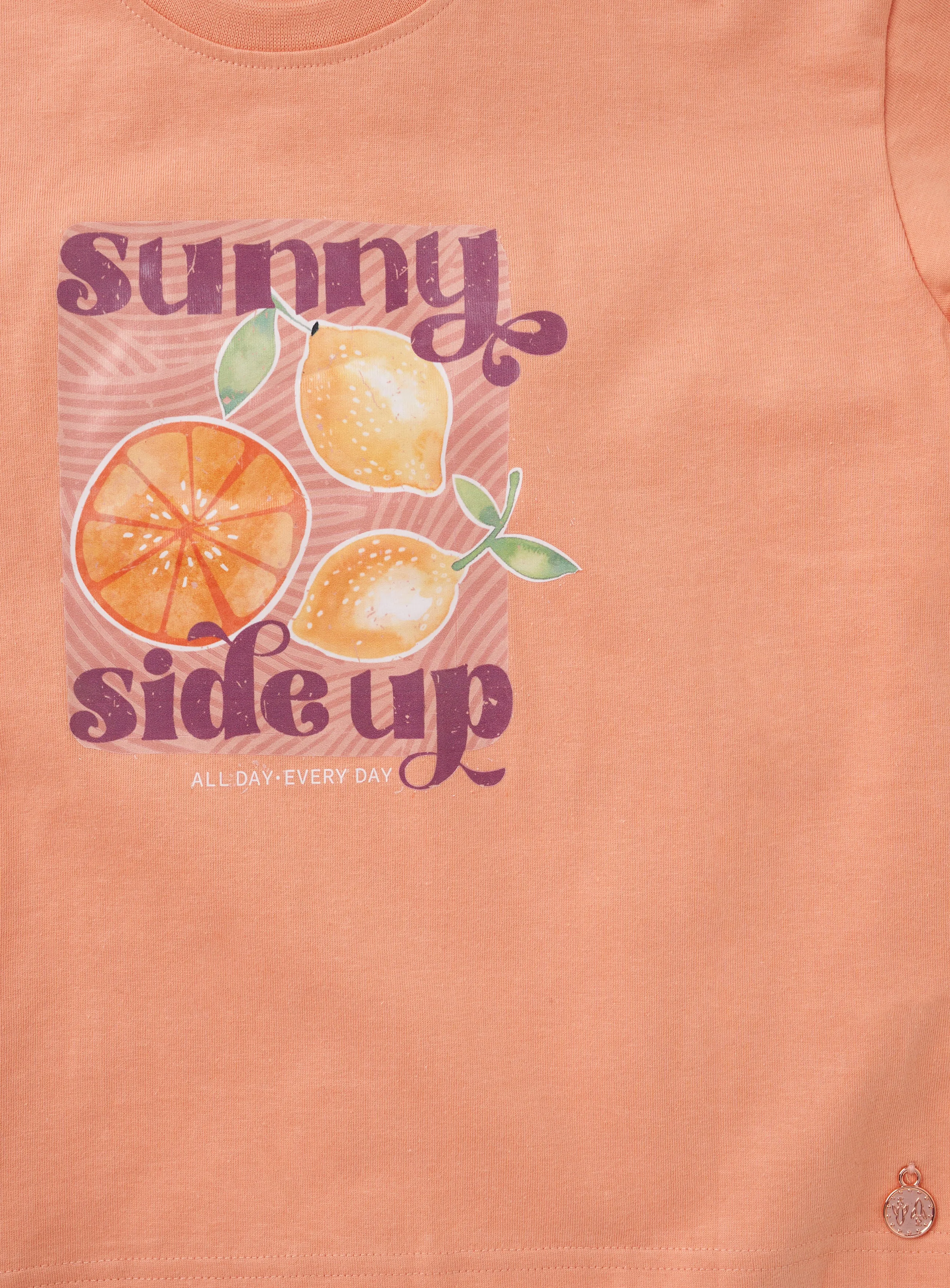 Girls Orange Fruit Printed Cotton T-Shirt