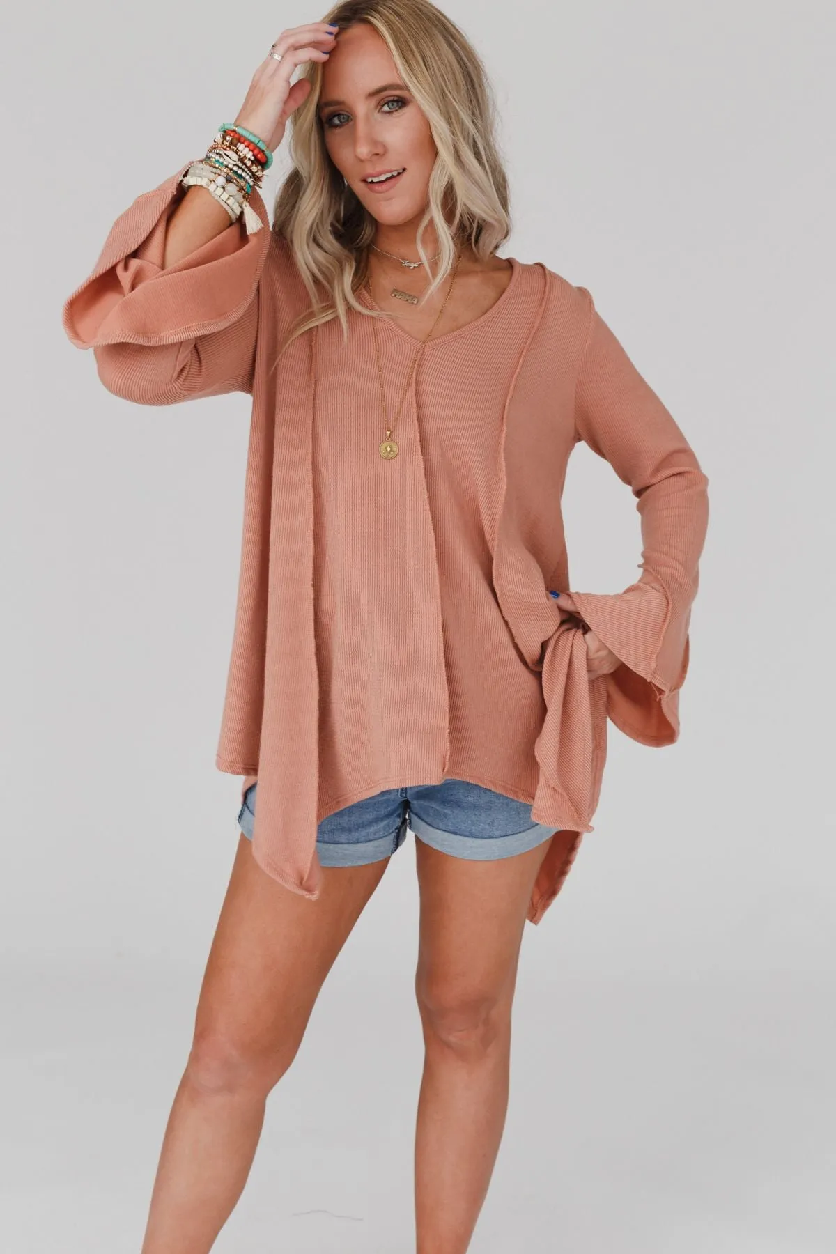 Golden Hour Long Bell Sleeve Top - Sepia