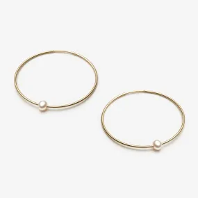 Hoop Earrings with Freshwater Pearl - 10k Yellow Gold - 35mm