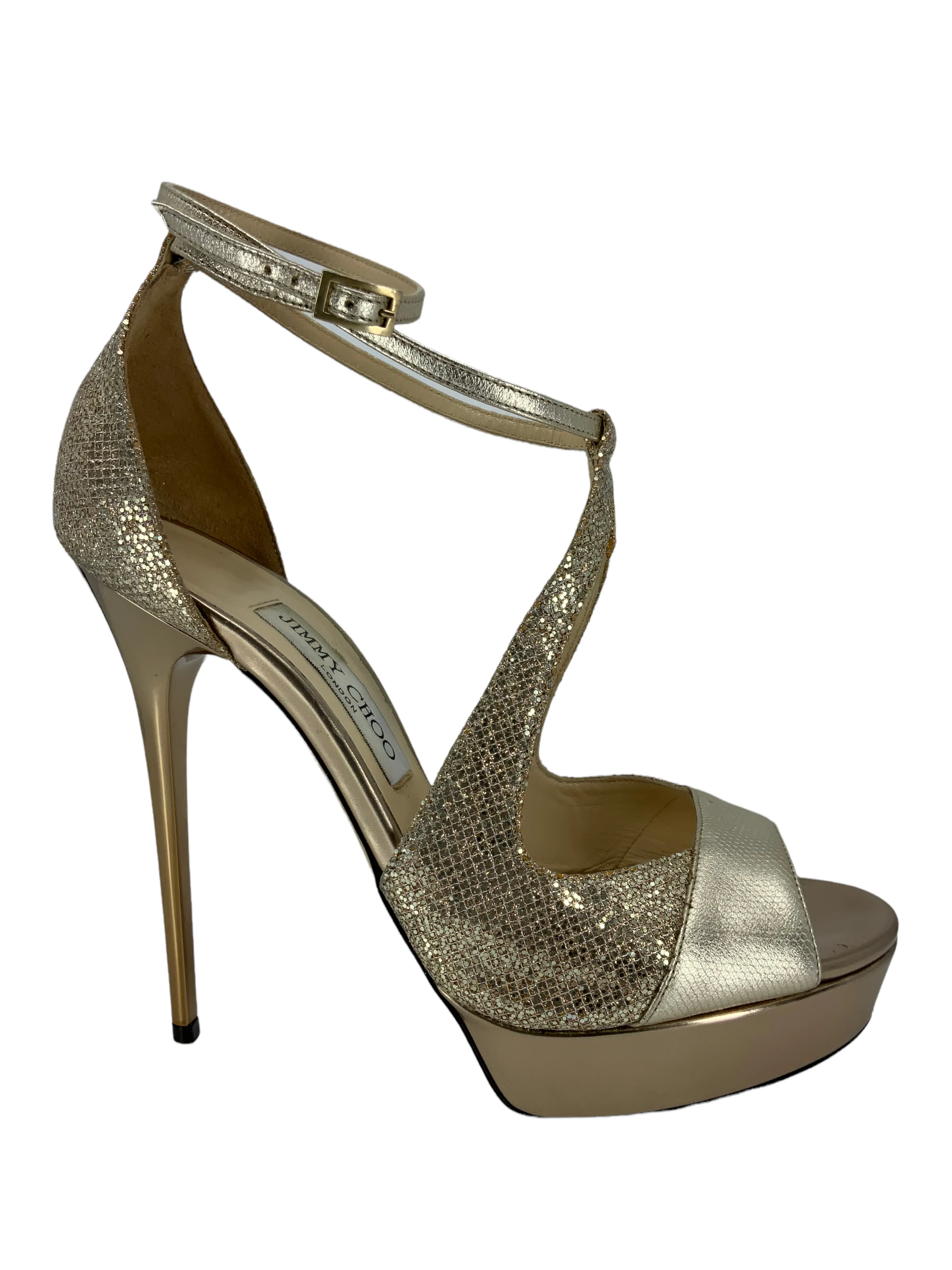 Jimmy Choo Metallic Sequin Glitter Platform Sandals Size 9.5