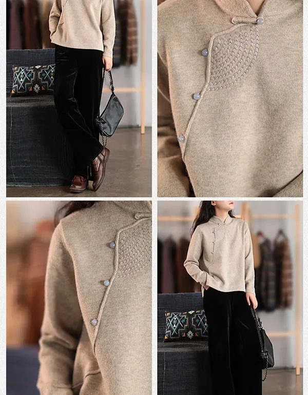 Loose Retro Diagonal Embroidered Sweater