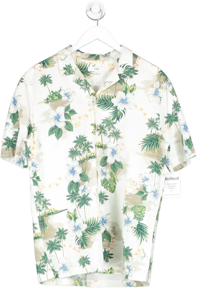 M&S Multicoloured Tropical Print Cotton Shirt UK M