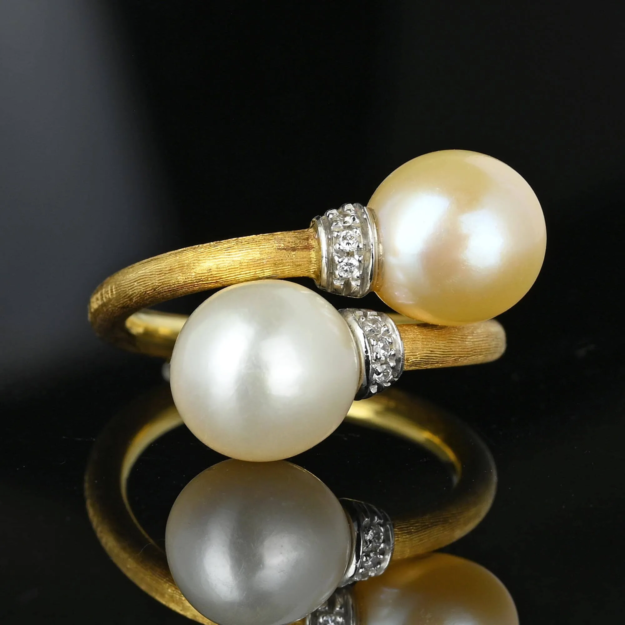 Marco Bicego 18K Gold Diamond Pearl Crossover Ring