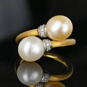 Marco Bicego 18K Gold Diamond Pearl Crossover Ring