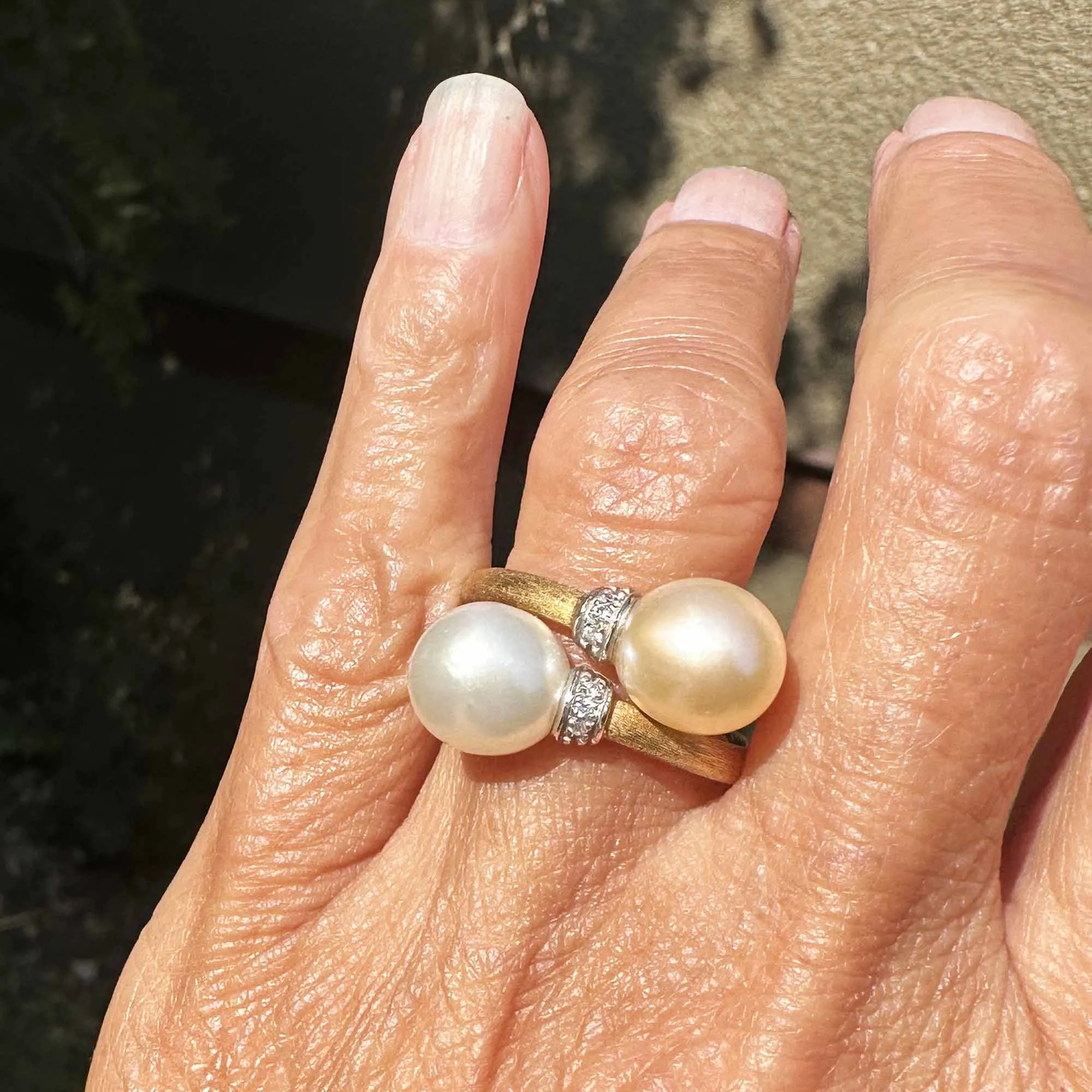 Marco Bicego 18K Gold Diamond Pearl Crossover Ring