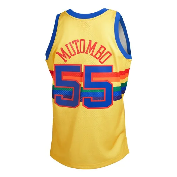 Men's Denver Nuggets Dikembe Mutombo Mitchell & Ness Gold Hardwood Classics Reload 2.0 Swingman Jersey