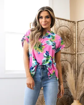 NEW! Lizzie Notched Neck Floral Top - Pink